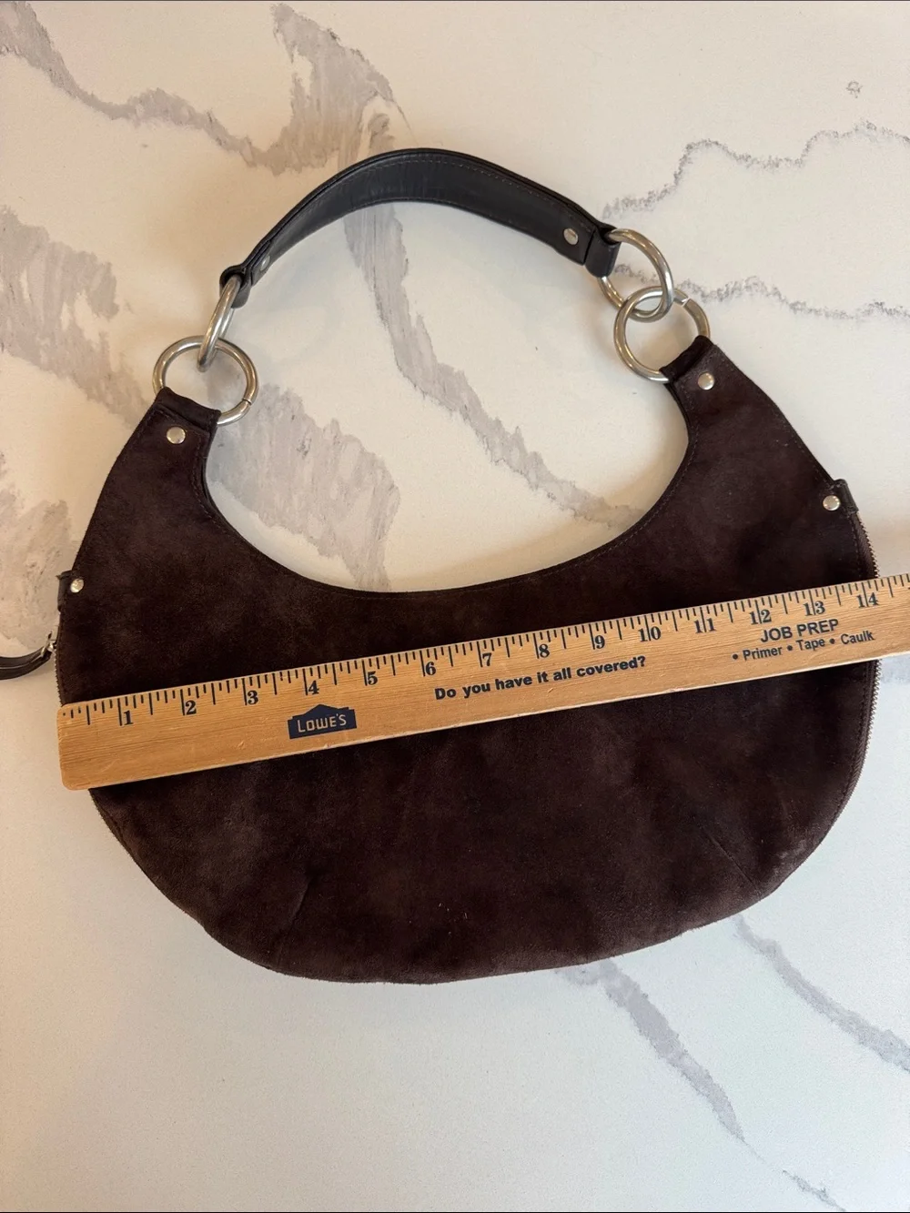 Michael Kors Vintage Brown Suede Hobo Shoulder Bag Expandable Zip Bottom Silver